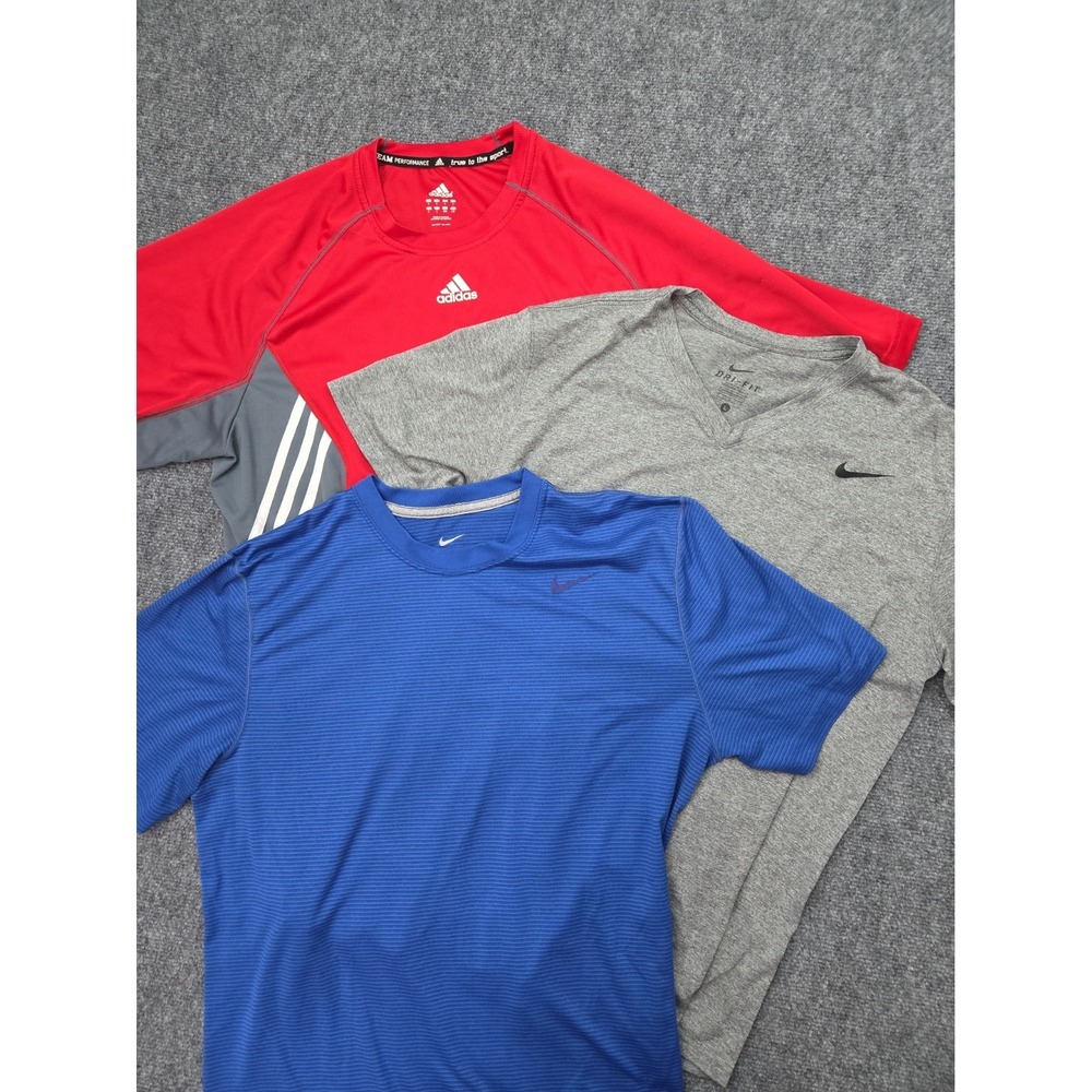 Lot 3 NIKE ADIDAS performance Shirt Mens Large Short Sleeve Dri Fit Gym Workout